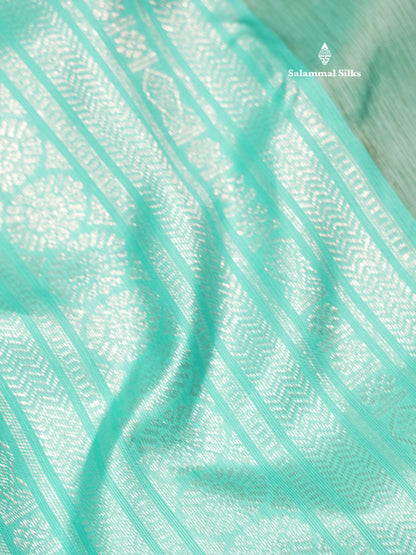 Kanjivaram Beautiful Sea Blue Body Stripe Buttas Pure Silk Saree With Baby Pink Blouse