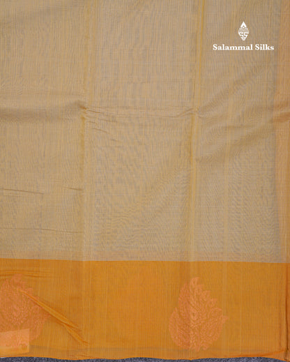 Beautiful Sandal Pure Cotton Saree With Contrast Mustard Yellow One Side Border