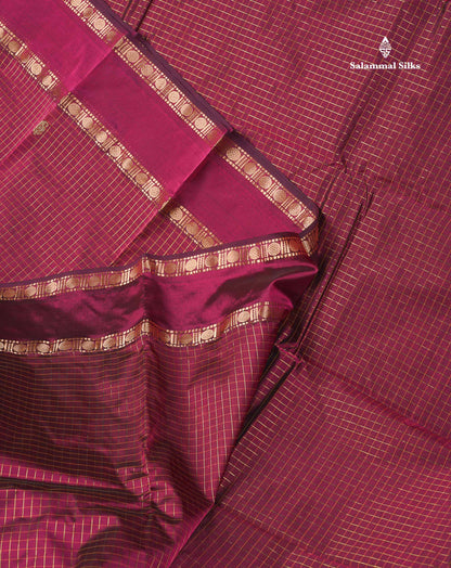 Semi Silk Saree - Wine Colour Body Small Checks With Butta & Traditional Rettapet Border