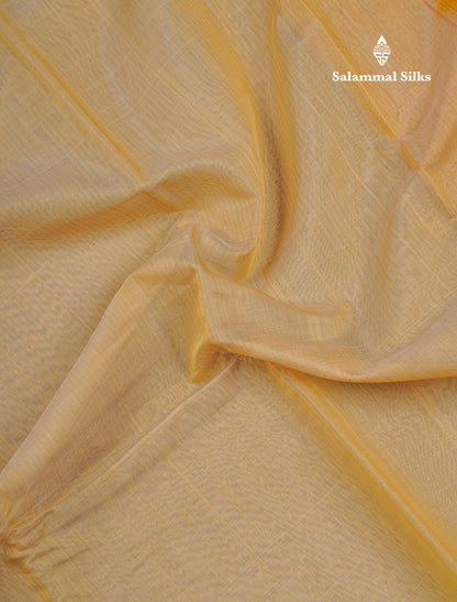 Beautiful Sandal Pure Cotton Saree With Contrast Mustard Yellow One Side Border