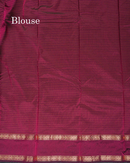 Semi Silk Saree - Wine Colour Body Small Checks With Butta & Traditional Rettapet Border
