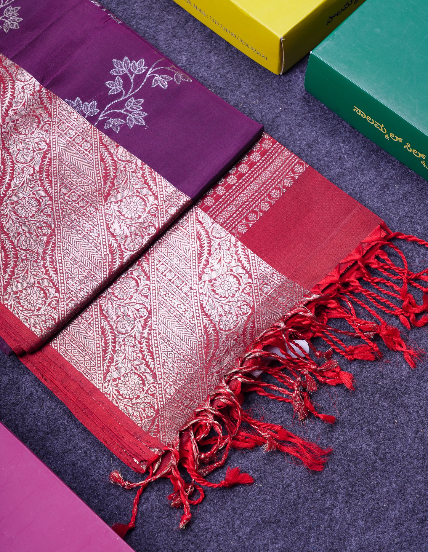 Beautiful Dark Purple Pure Kanjivaram Soft Silk Saree With Contrast Redish Maroon Evening Morning Border