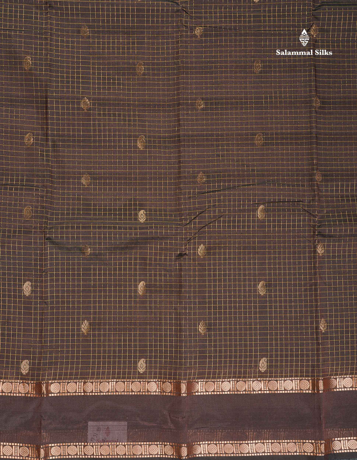 Semi Silk Saree - Wine Colour Body Small Checks With Butta & Traditional Rettapet Border