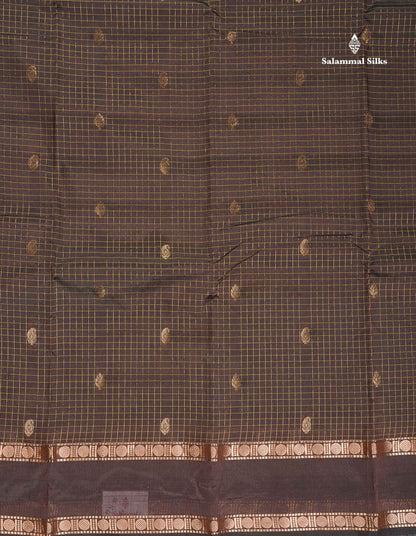 Semi Silk Saree - Wine Colour Body Small Checks With Butta & Traditional Rettapet Border