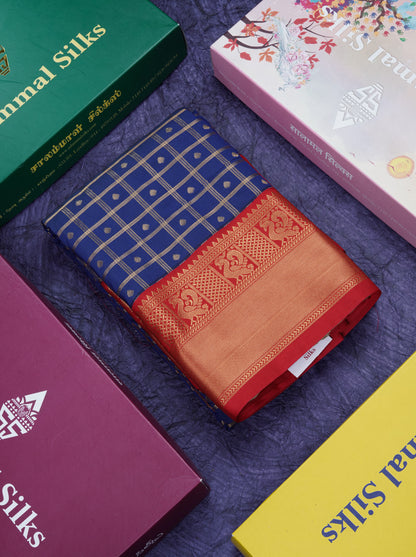 Half White Checks Semi Silk Saree With Contrast Chilly Red Traditional Border