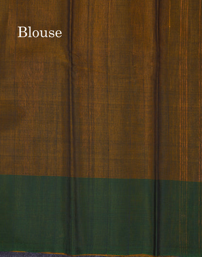 Beautiful Moss Green Pure Cotton Saree With Contrast Light Green One Side Border