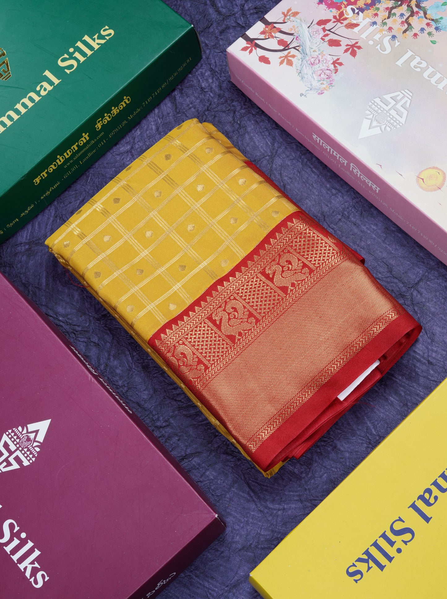 Half White Checks Semi Silk Saree With Contrast Chilly Red Traditional Border