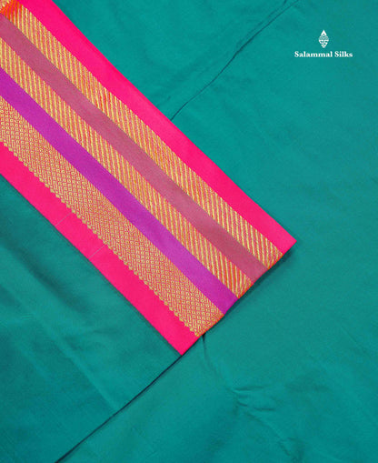 Semi Silk Saree - Chilly Red Colour Body Plain With Contrast Green Traditional Border | 10 Yards