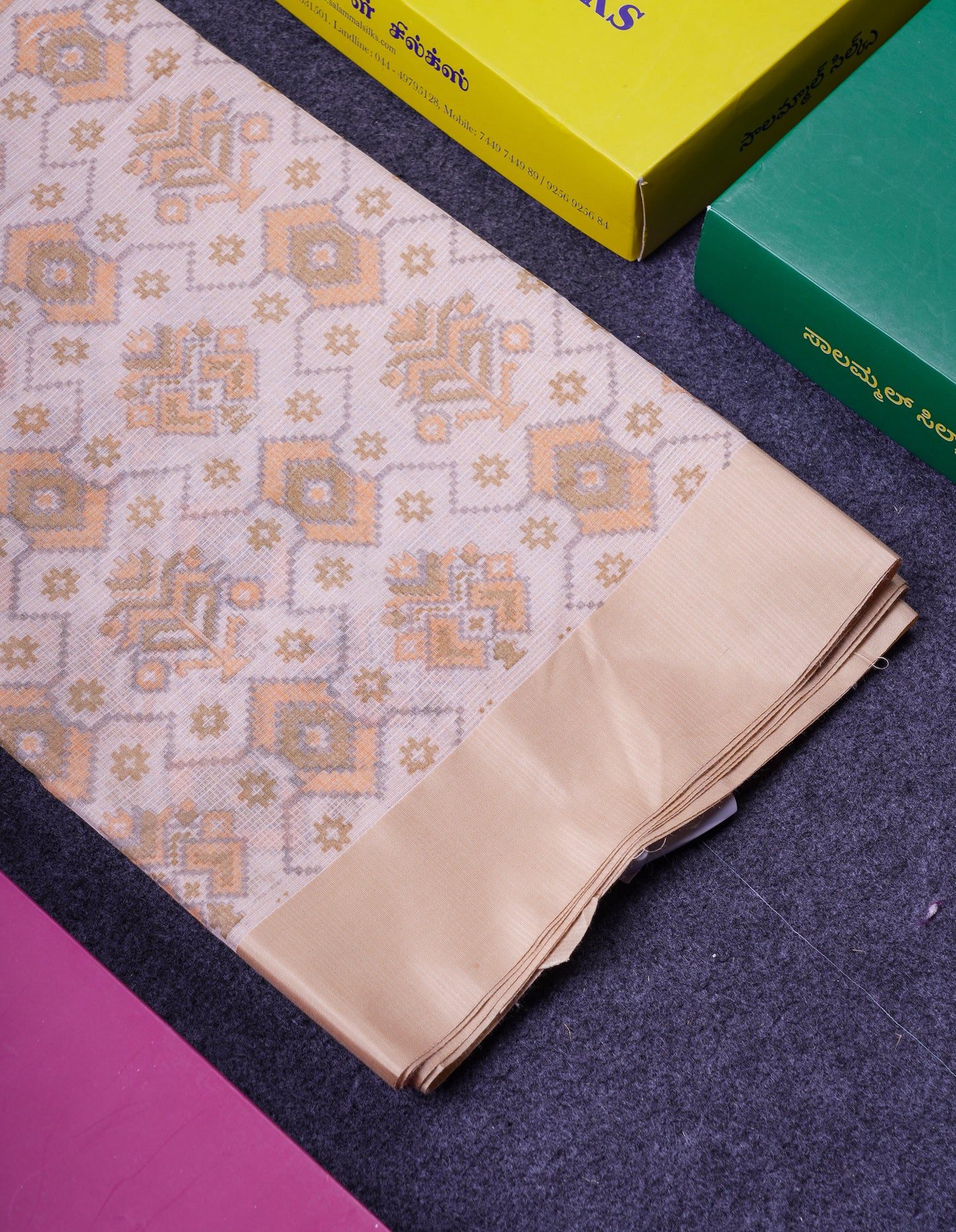 Beautiful Light Blue Kota Cotton Fancy Saree With Contrast Cream Sandal Border