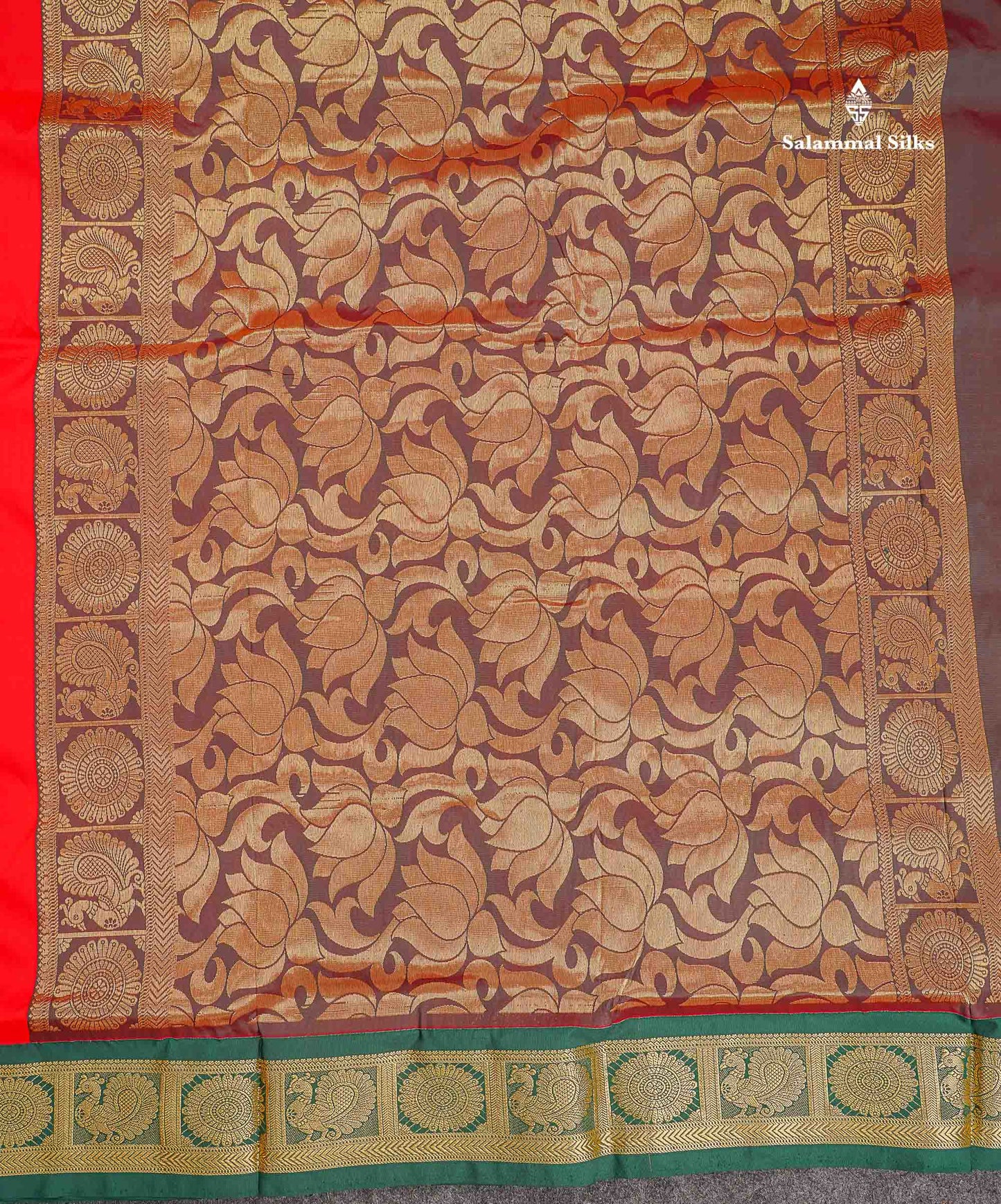 Semi Silk Saree - Green Colour Body Zari Butta With Contrast Pink Traditional Border | 10.5 Yards