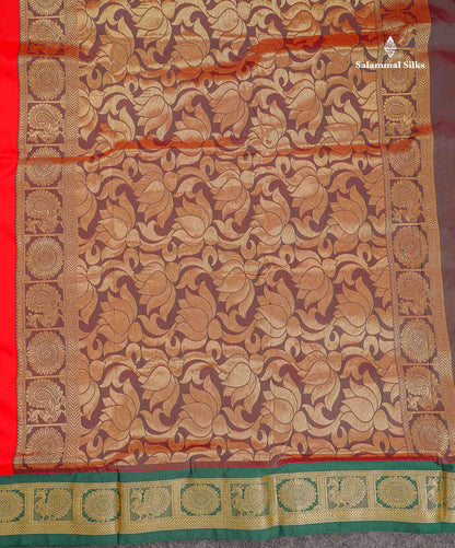 Semi Silk Saree - Green Colour Body Zari Butta With Contrast Pink Traditional Border | 10.5 Yards