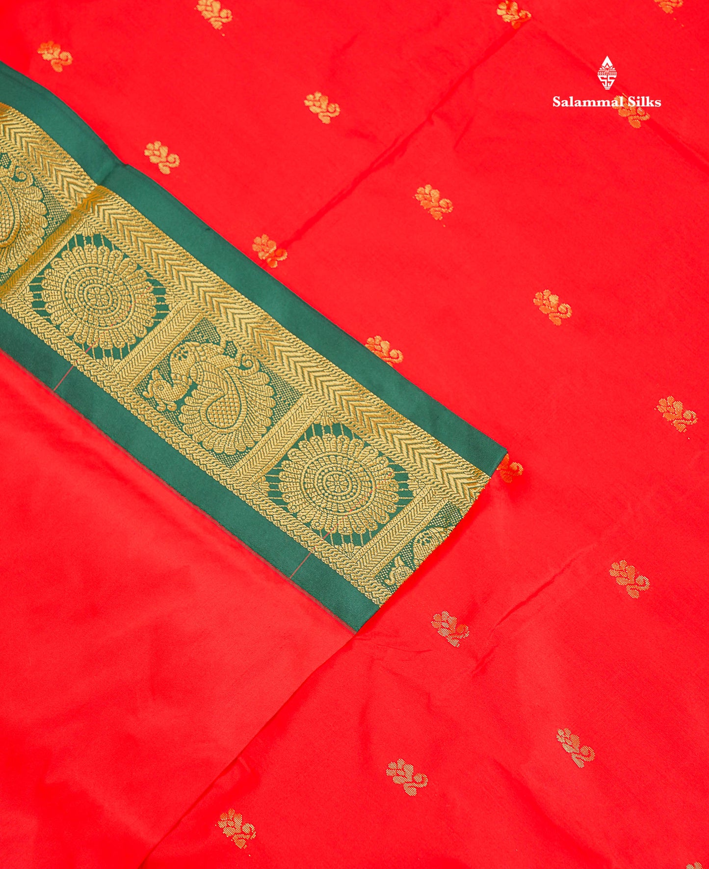 Semi Silk Saree - Green Colour Body Zari Butta With Contrast Pink Traditional Border | 10.5 Yards