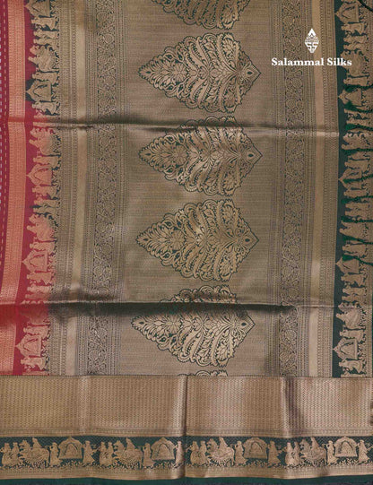 Beautiful Maroon Silver & Gold Zari Semi Soft Silk Saree With Contrast Bottle Green Traditional Pallaku  Evening Morning Border
