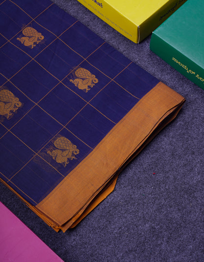 Beautiful Sandal Checks With Thread Work Butta Handloom Pure Cotton Saree With Contrast Pink Blouse