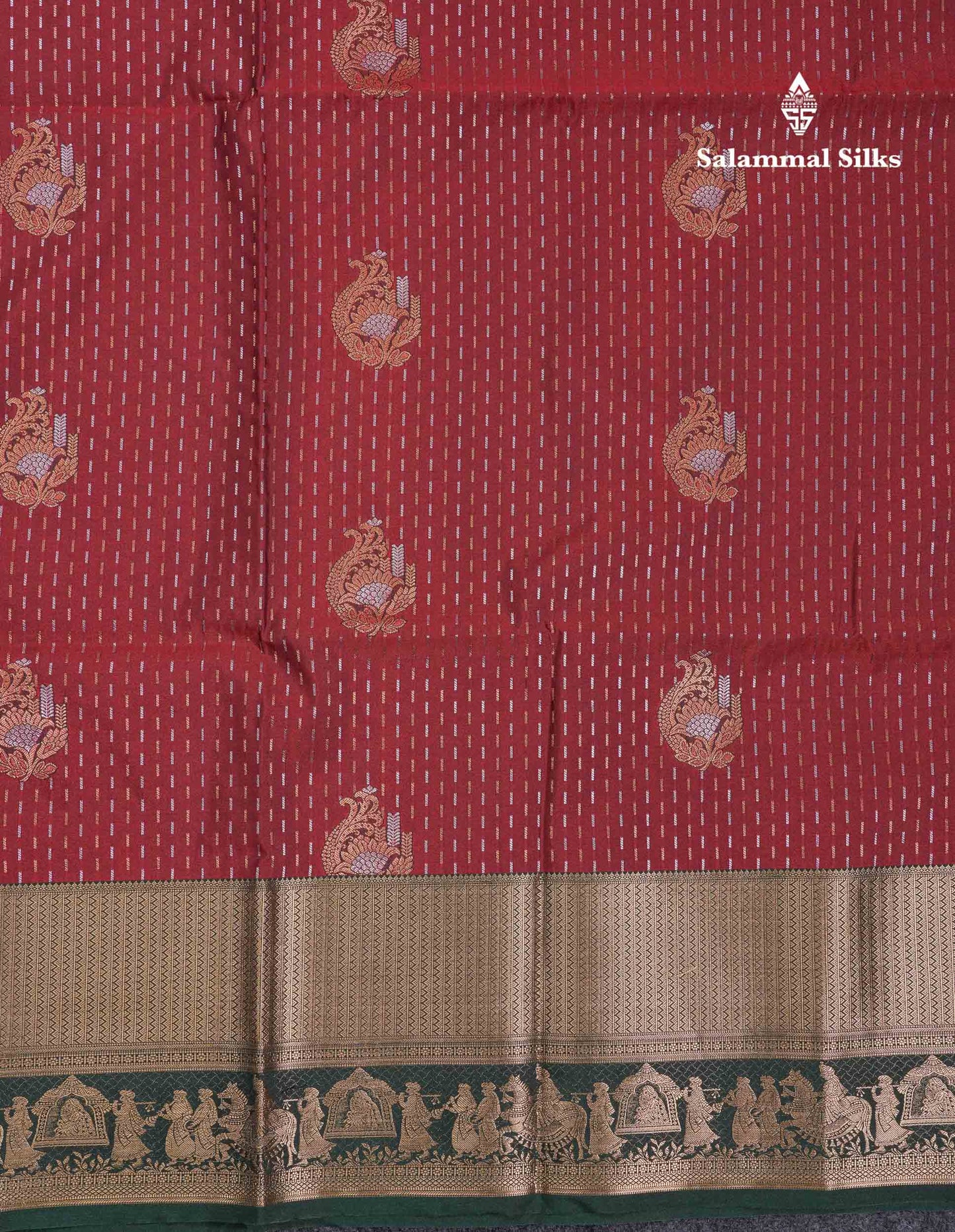 Beautiful Maroon Silver & Gold Zari Semi Soft Silk Saree With Contrast Bottle Green Traditional Pallaku  Evening Morning Border