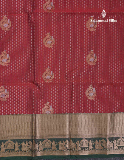 Beautiful Maroon Silver & Gold Zari Semi Soft Silk Saree With Contrast Bottle Green Traditional Pallaku  Evening Morning Border