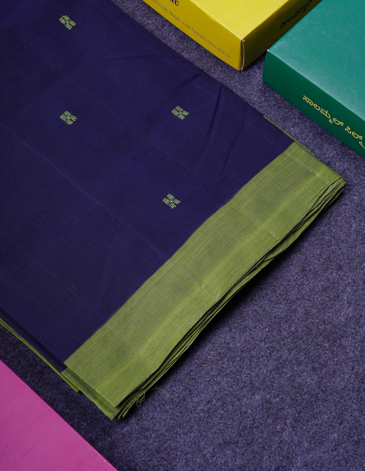 Beautiful Dark Maroon Thread Work Butta Handloom Pure Cotton Saree With Contrast Mustard Yellow Blouse