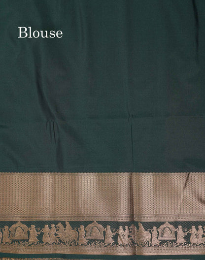 Beautiful Maroon Silver & Gold Zari Semi Soft Silk Saree With Contrast Bottle Green Traditional Pallaku  Evening Morning Border
