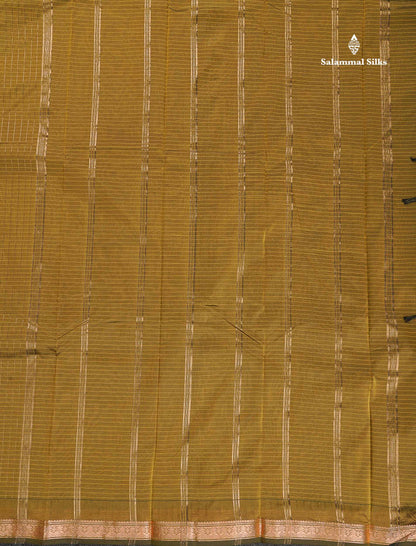 Semi Silk Saree - Olive Mustard Yellow Colour Body Small Checks With Butta & Traditional Small Border