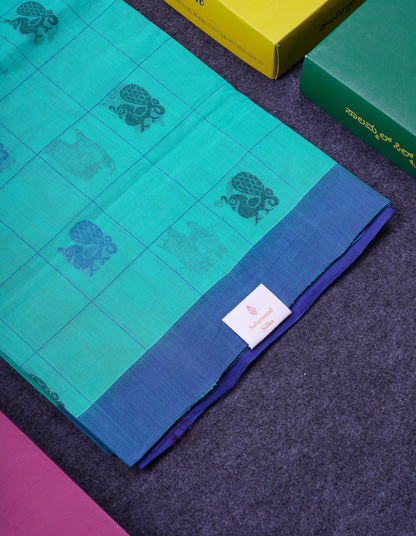 Beautiful Sandal Checks With Thread Work Butta Handloom Pure Cotton Saree With Contrast Pink Blouse