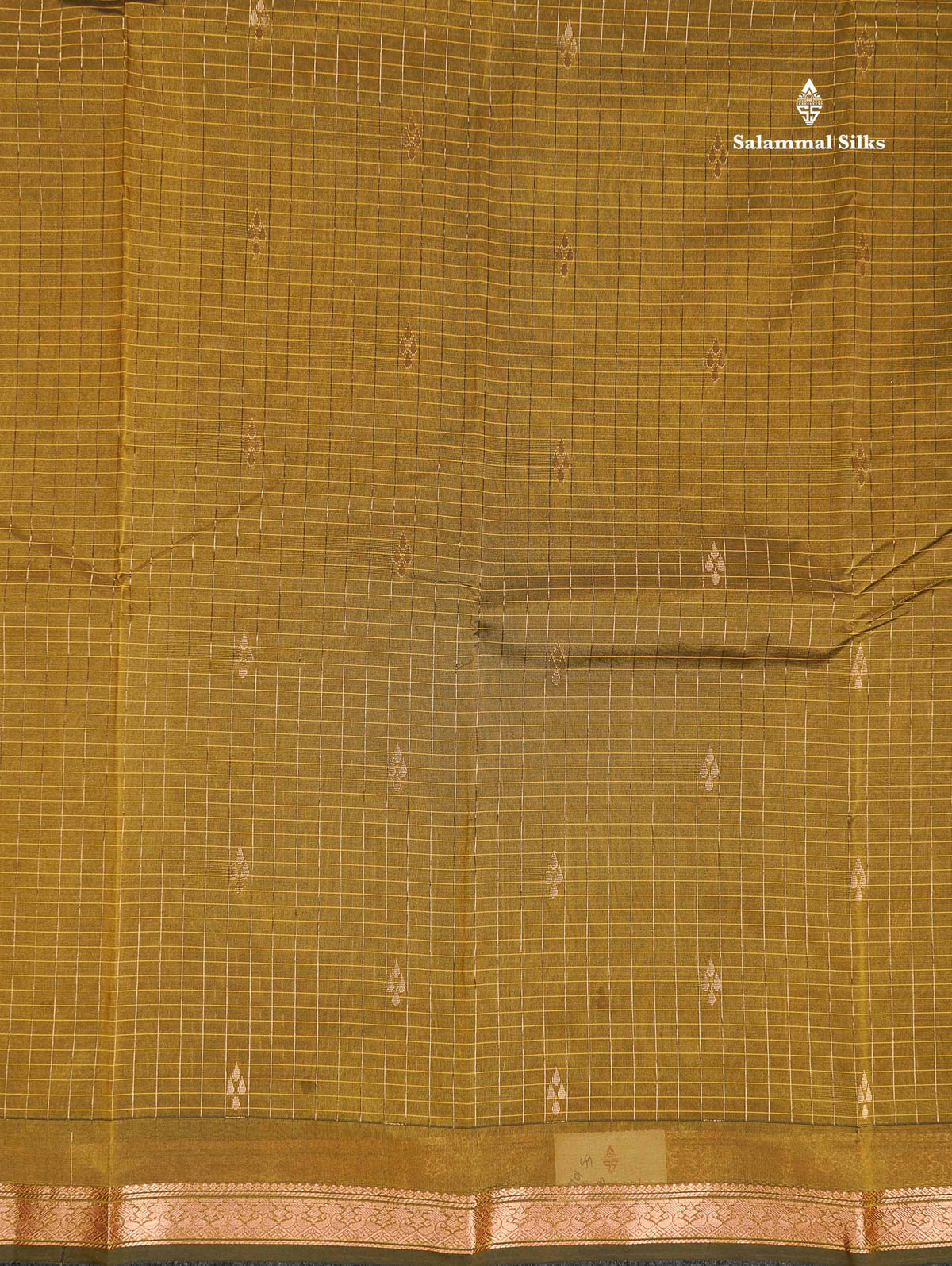 Semi Silk Saree - Olive Mustard Yellow Colour Body Small Checks With Butta & Traditional Small Border