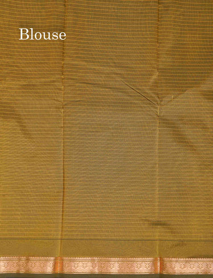 Semi Silk Saree - Olive Mustard Yellow Colour Body Small Checks With Butta & Traditional Small Border