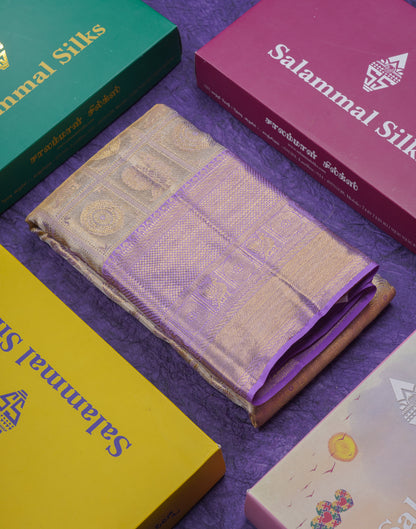 Beautiful Light Lavender Tissue Checks With Traditional Butta 2G Pure Kanjivaram Silk Saree With Contrast Lavender Border