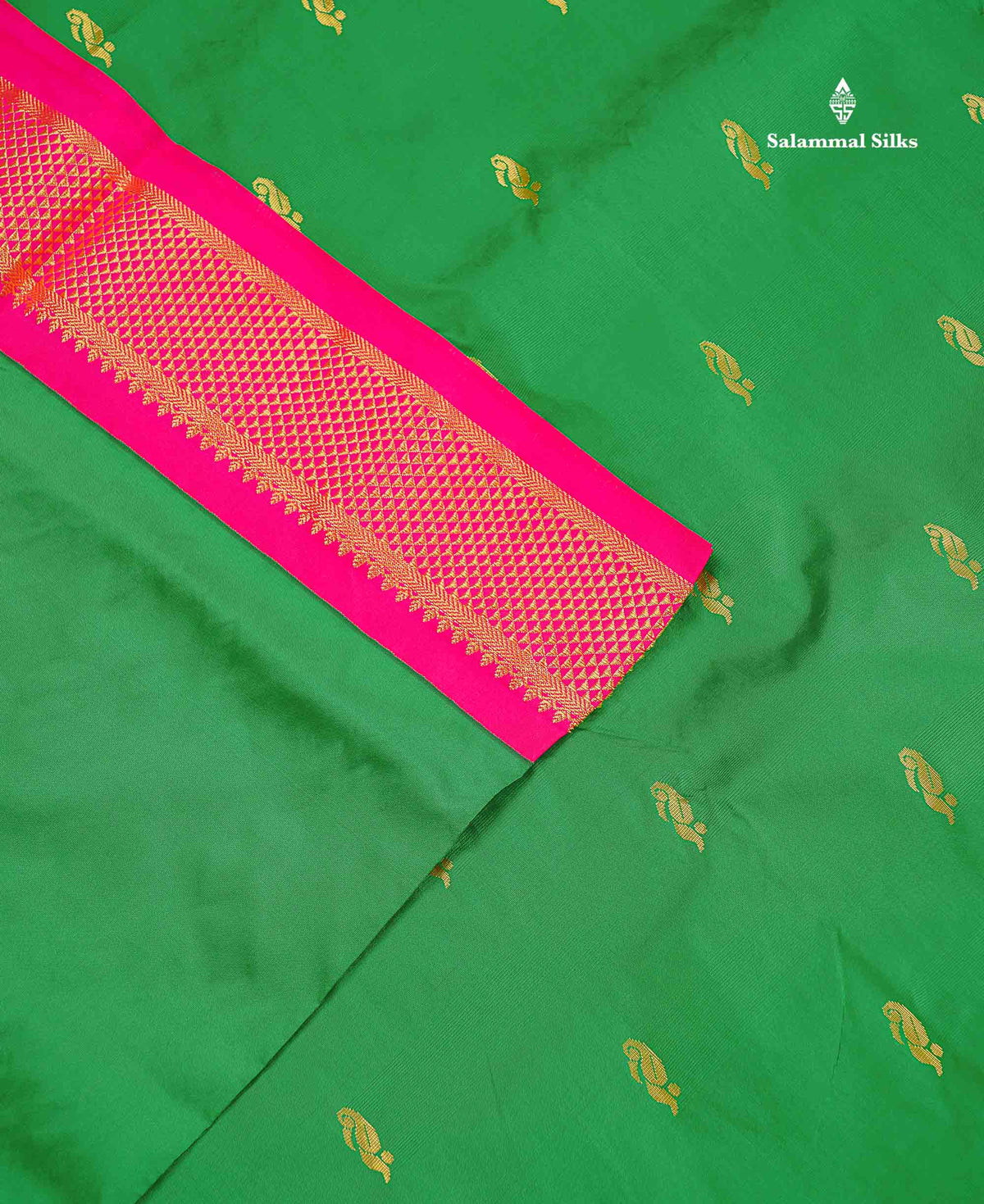 Semi Silk Saree - Teal Green Colour Body Zari Butta With Contrast Pink Border | 10.5 Yards
