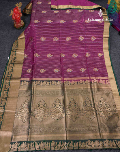 Beautiful Maroon Silver & Gold Zari Semi Soft Silk Saree With Contrast Bottle Green Traditional Pallaku  Evening Morning Border