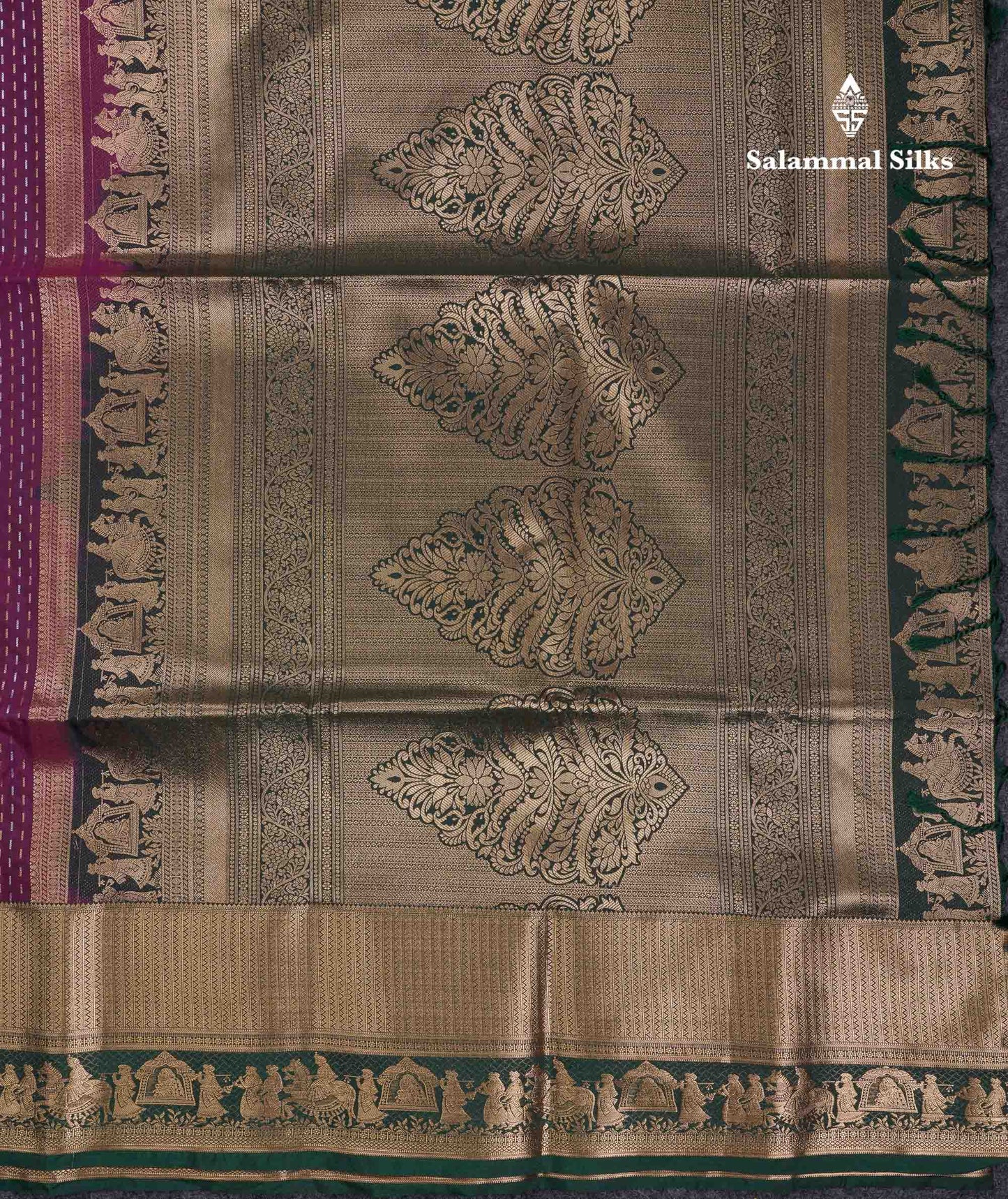Beautiful Maroon Silver & Gold Zari Semi Soft Silk Saree With Contrast Bottle Green Traditional Pallaku  Evening Morning Border