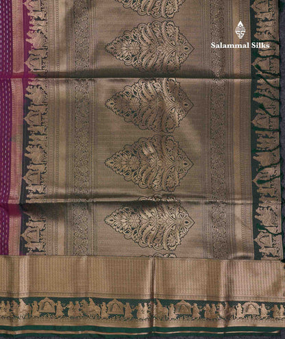 Beautiful Maroon Silver & Gold Zari Semi Soft Silk Saree With Contrast Bottle Green Traditional Pallaku  Evening Morning Border