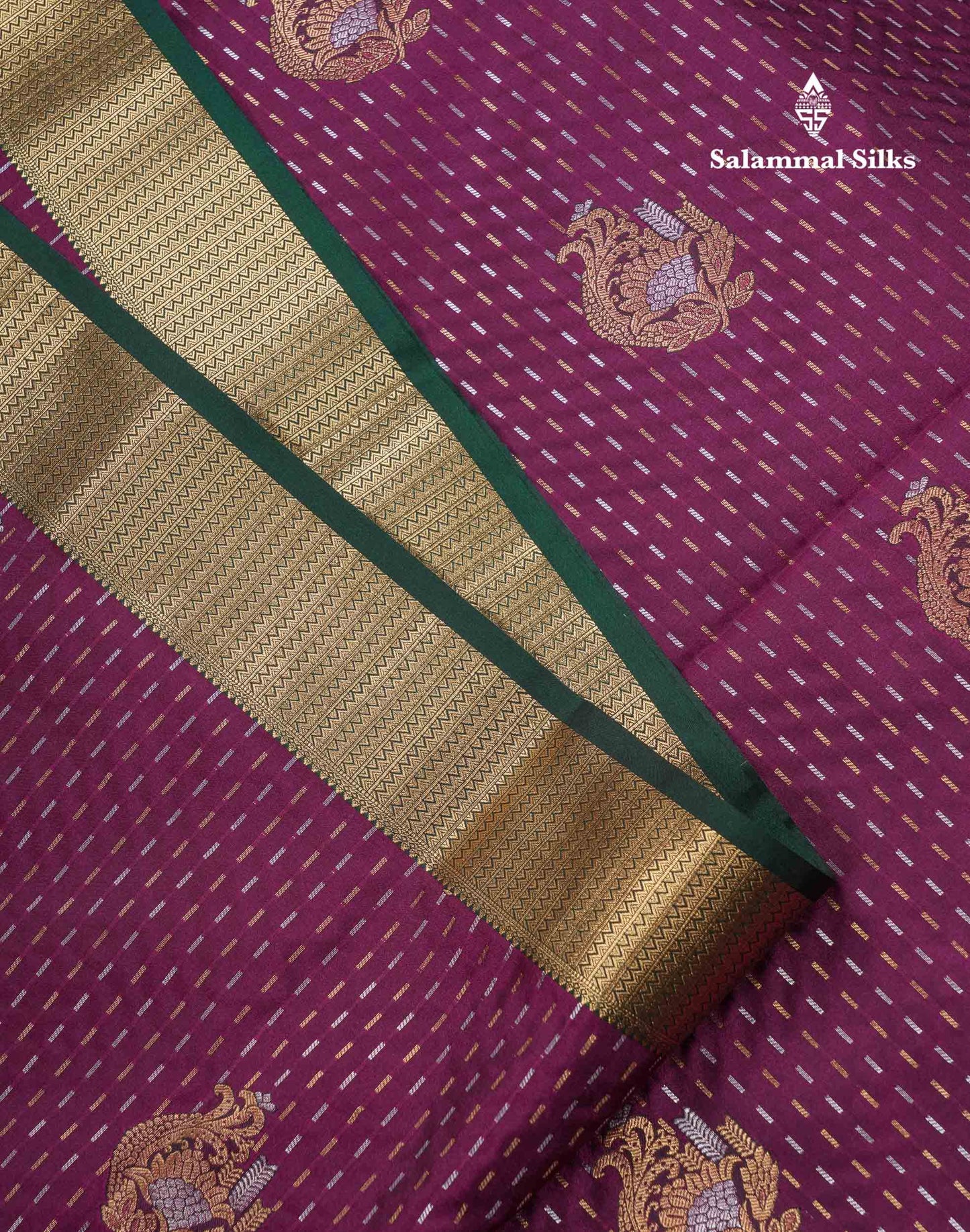 Beautiful Maroon Silver & Gold Zari Semi Soft Silk Saree With Contrast Bottle Green Traditional Pallaku  Evening Morning Border