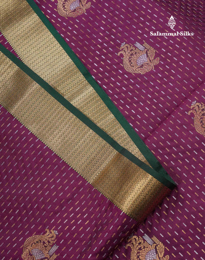 Beautiful Maroon Silver & Gold Zari Semi Soft Silk Saree With Contrast Bottle Green Traditional Pallaku  Evening Morning Border