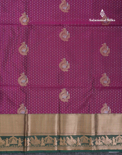 Beautiful Maroon Silver & Gold Zari Semi Soft Silk Saree With Contrast Bottle Green Traditional Pallaku  Evening Morning Border