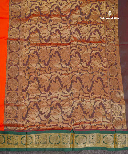 Semi Silk Saree - Green Colour Body Zari Butta With Contrast Pink Traditional Border | 10.5 Yards