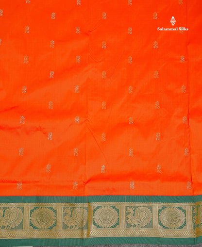 Semi Silk Saree - Green Colour Body Zari Butta With Contrast Pink Traditional Border | 10.5 Yards