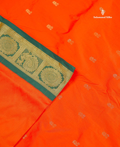 Semi Silk Saree - Green Colour Body Zari Butta With Contrast Pink Traditional Border | 10.5 Yards