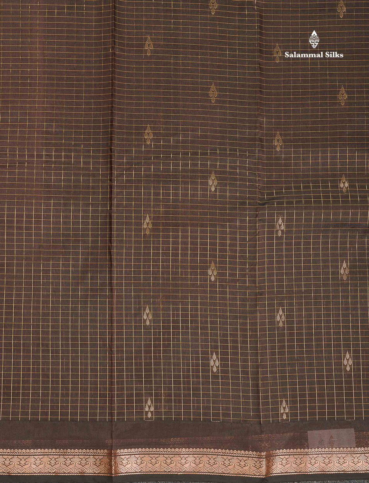 Semi Silk Saree - Olive Mustard Yellow Colour Body Small Checks With Butta & Traditional Small Border