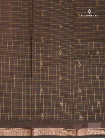 Semi Silk Saree - Olive Mustard Yellow Colour Body Small Checks With Butta & Traditional Small Border