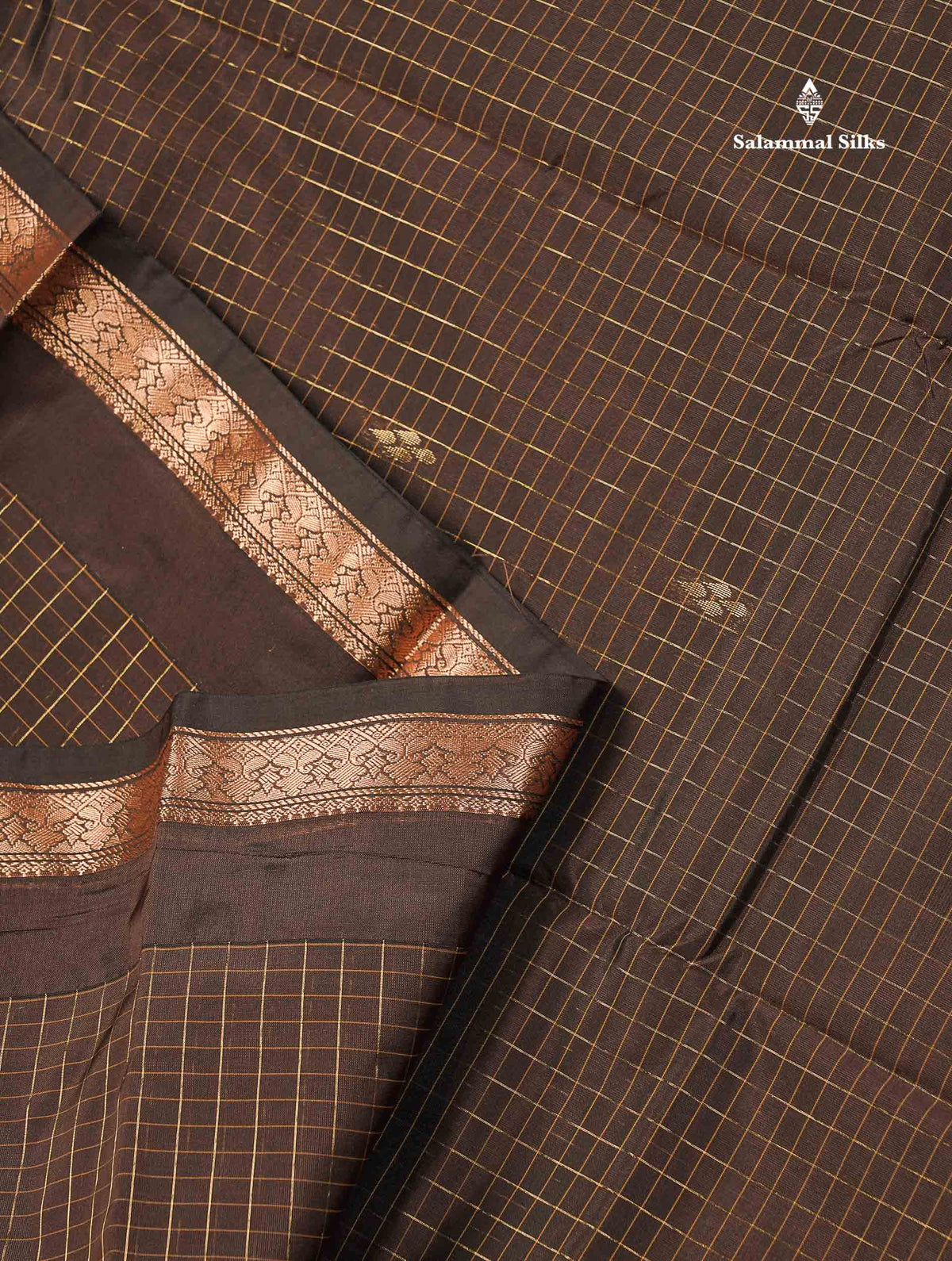 Semi Silk Saree - Olive Mustard Yellow Colour Body Small Checks With Butta & Traditional Small Border