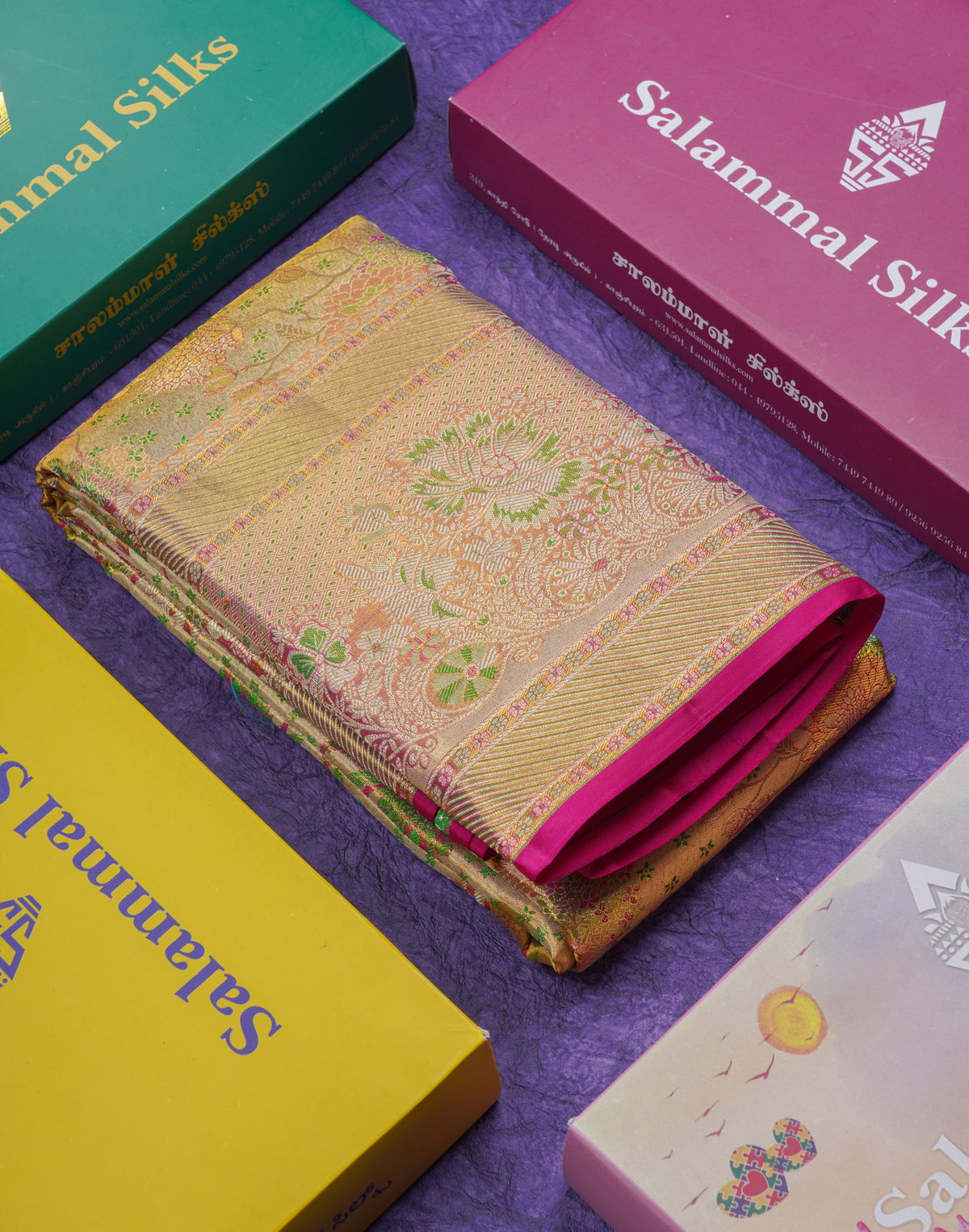 Beautiful Gold Tissue Menakari Work Bridal Pure Kanjivaram Silk Saree With Evening Morning Border
