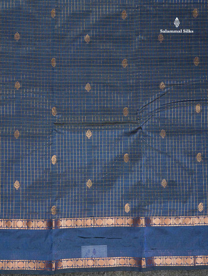 Semi Silk Saree - Wine Colour Body Small Checks With Butta & Traditional Rettapet Border