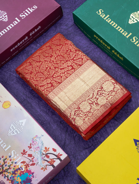 Red Bridal Pure Kanjivaram Silk Saree With Self Border