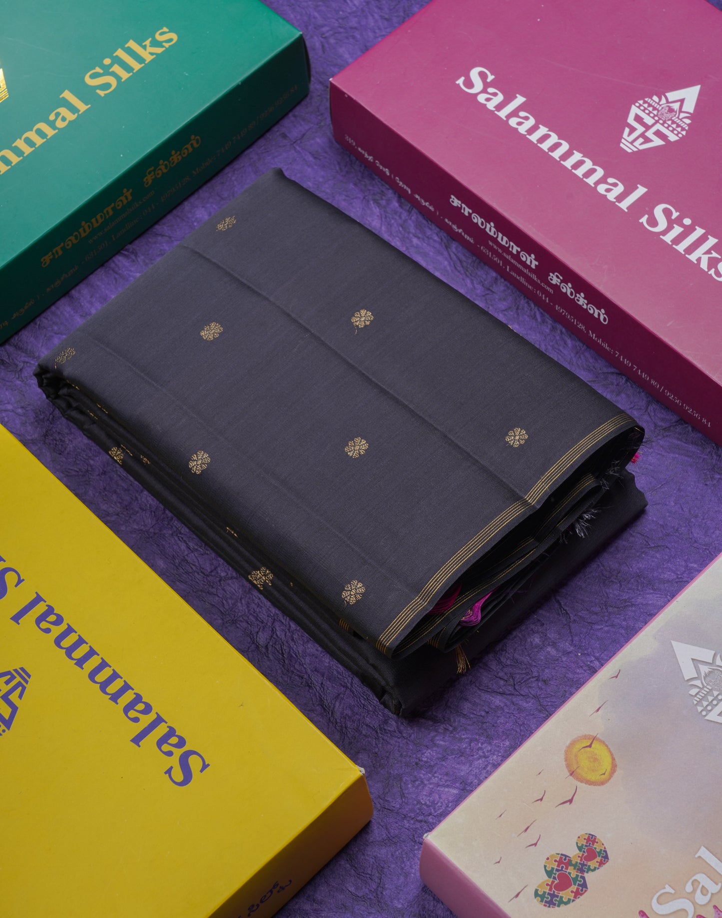 Beautiful Dark Kanchana 2G Fancy Pure Kanjivaram Silk Saree With Contrast Magenta Pink Blouse