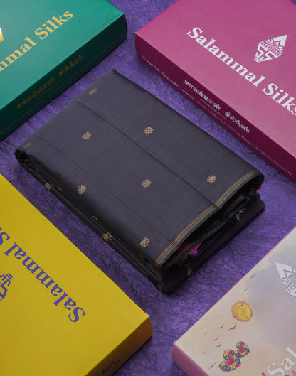 Beautiful Dark Kanchana 2G Fancy Pure Kanjivaram Silk Saree With Contrast Magenta Pink Blouse