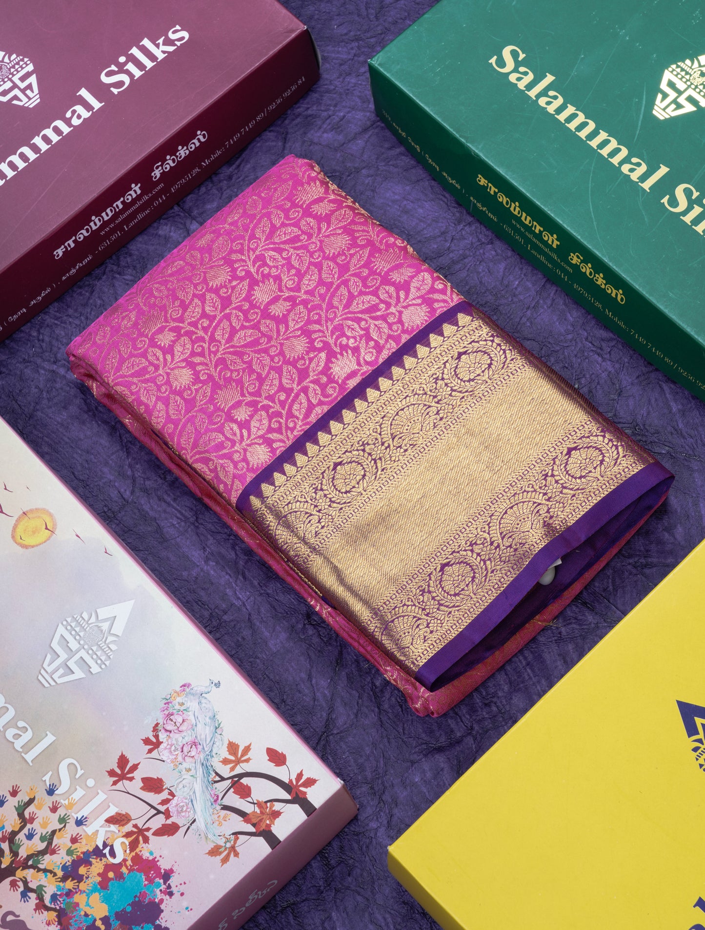 Magenta Pink Beautiful Bridal Pure Kanjivaram Silk Saree With Violet Border