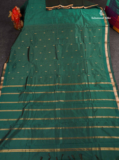 Semi Silk Saree - Teal Green Colour Body Small Checks With Butta & Traditional Small Border 