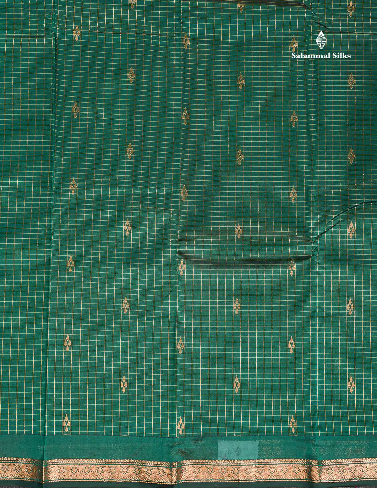 Semi Silk Saree - Olive Mustard Yellow Colour Body Small Checks With Butta & Traditional Small Border