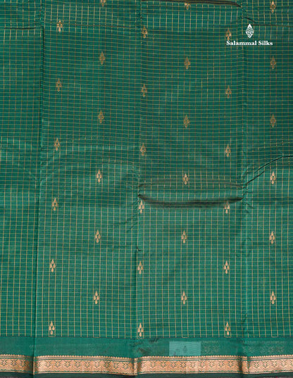 Semi Silk Saree - Olive Mustard Yellow Colour Body Small Checks With Butta & Traditional Small Border