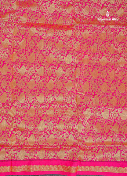 Semi Silk Saree - Peacock Blue Colour Body Zari Buttas With Contrast Pink Small Border | 10 Yards